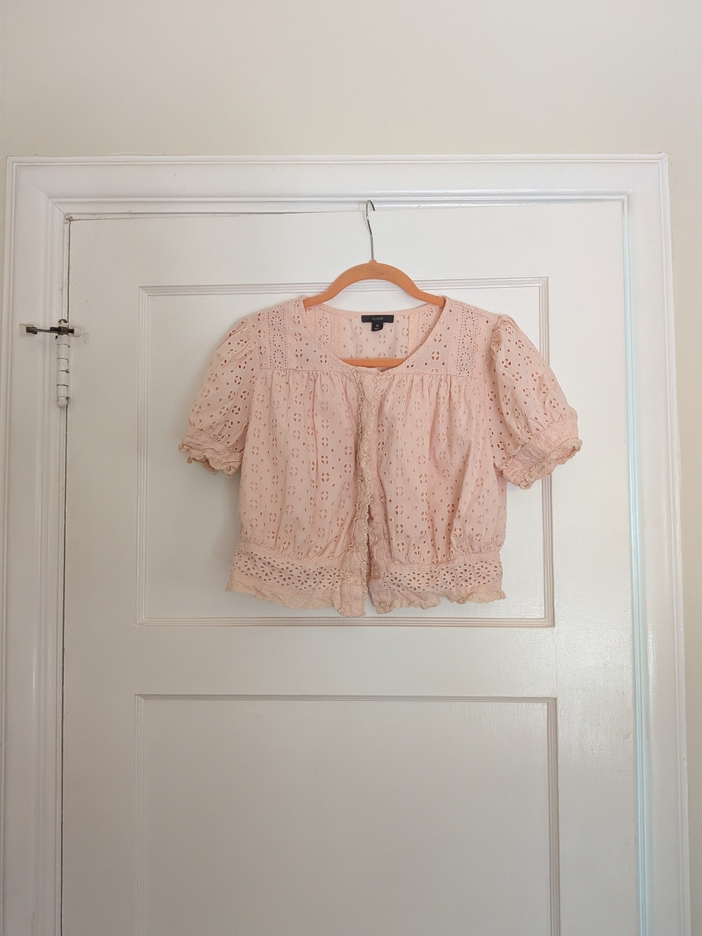 J. Crew Blush Eyelet Cropped Blouse